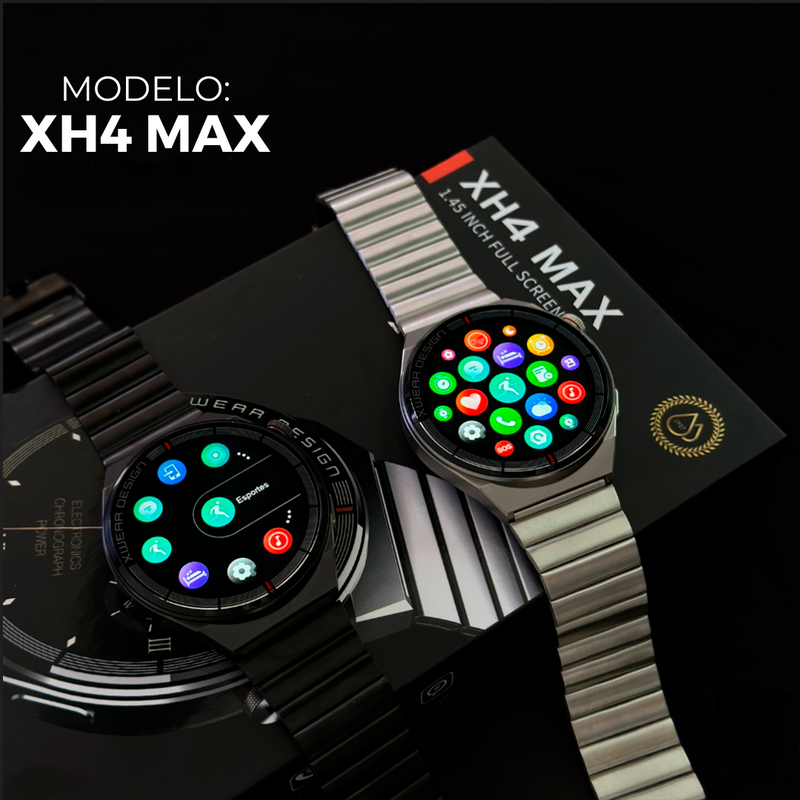 XH4 Max | Smartwatch Executivo com 3 pulseiras