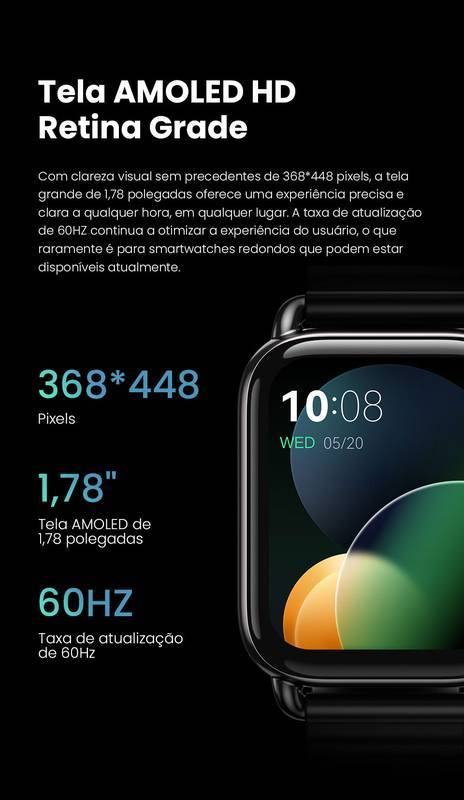 Haylou RS4 Plus | Tela AMOLED 60HZ| IP68| BATERIA DE ATE 10 DIAS